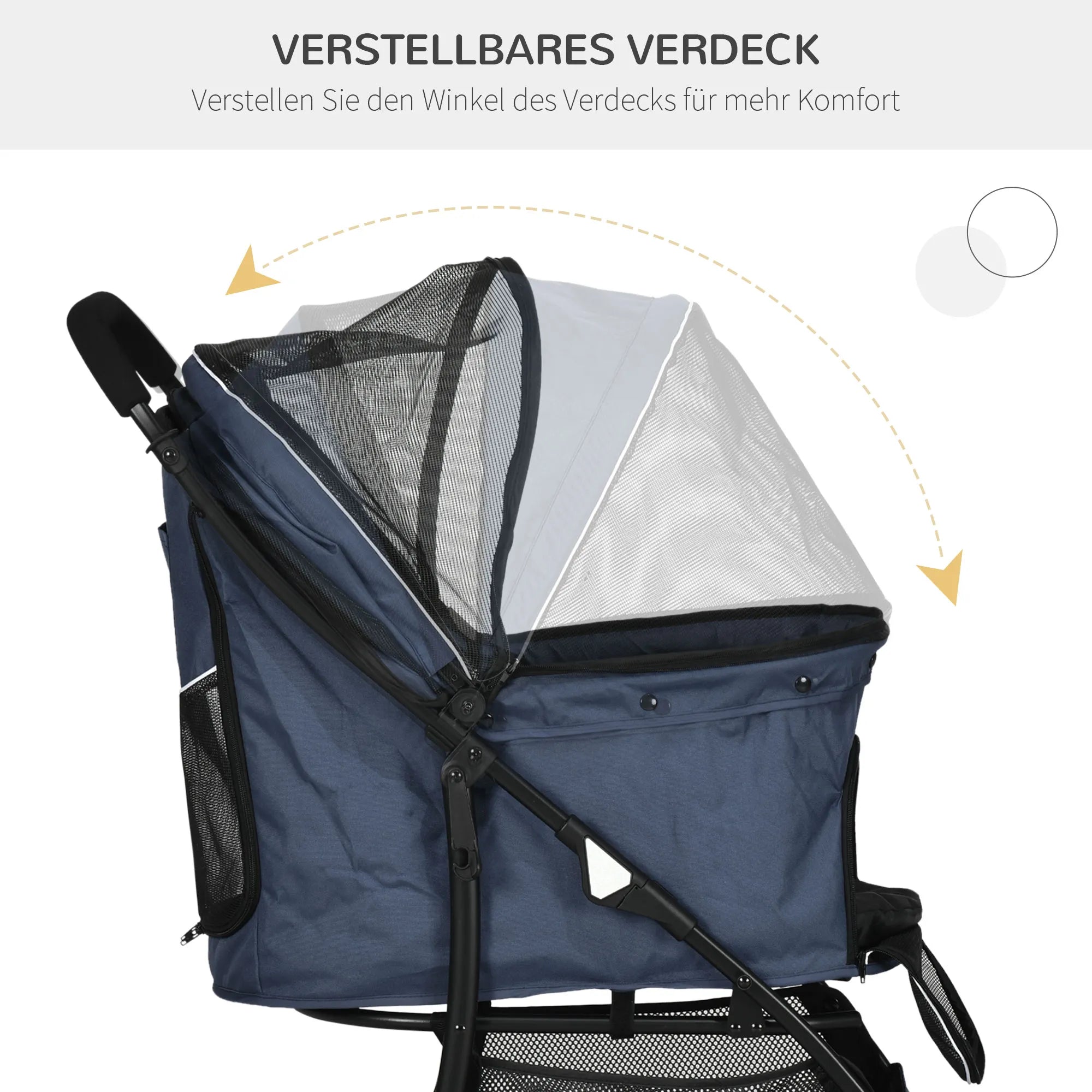 Vežimėlis šuniui, sulankstomas, iki 10 kg, su krepšiu ir pagalvėle, tamsiai mėlynas