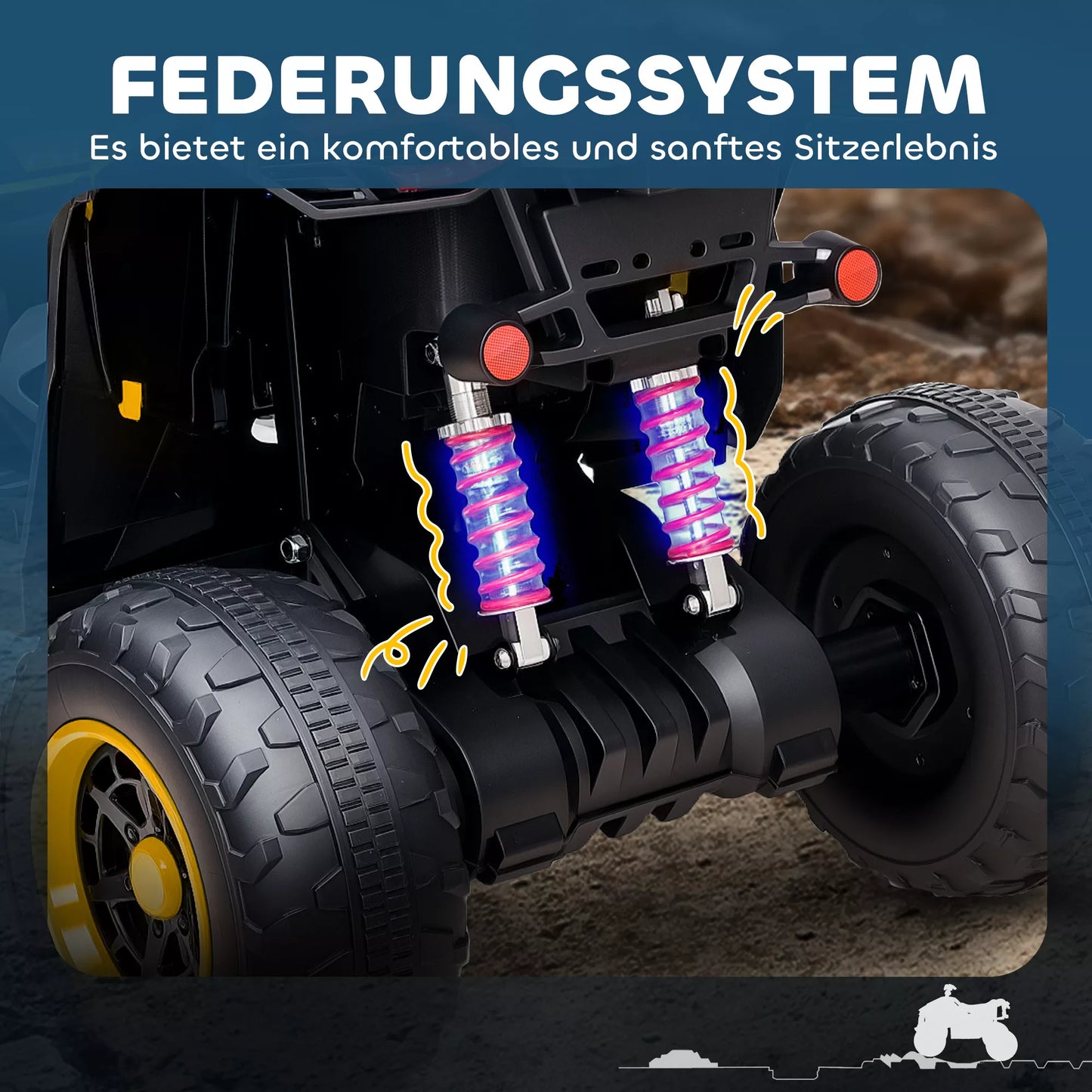 Elektrinis keturratis vaikams, 3-6 km/val., LED priekiniai žibintai, muzika, USB, skirtas 3–8 metų vaikams, geltonas