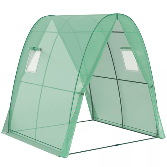 Lankinis šiltnamis su smėlio maišais ir plastikiniu uždangalu, 2 ruloninės durys, tinkliniai langai, nešiojamas, 1,8 x 1,8 x 2 m, žalias