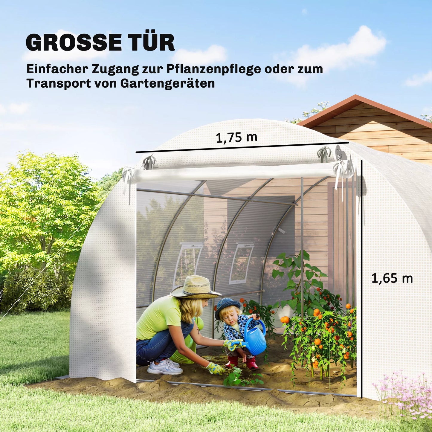 Plėvelės šiltnamis, plastikinis dangtis, tinklinės durys, atramos, baltos spalvos