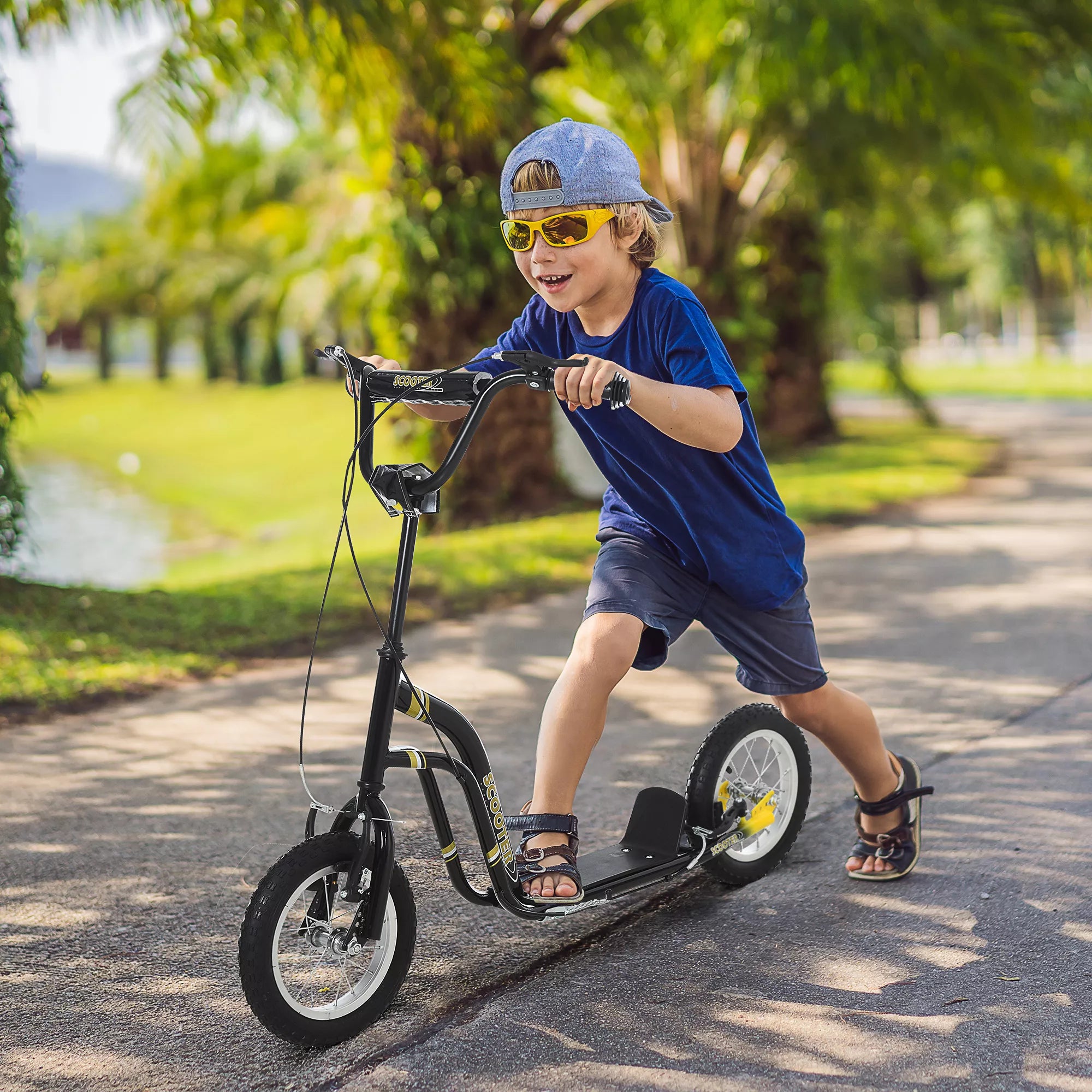 Vaikų paspirtukai nuo 5 metų Scooter Vaikų paspirtukai Paspirtukai Miesto paspirtukai Vaikų paspirtukai Kickboard su pneumatinėmis padangomis 12 colių Guma Aliuminis Juodas 120 x 58 x 85-95 cm