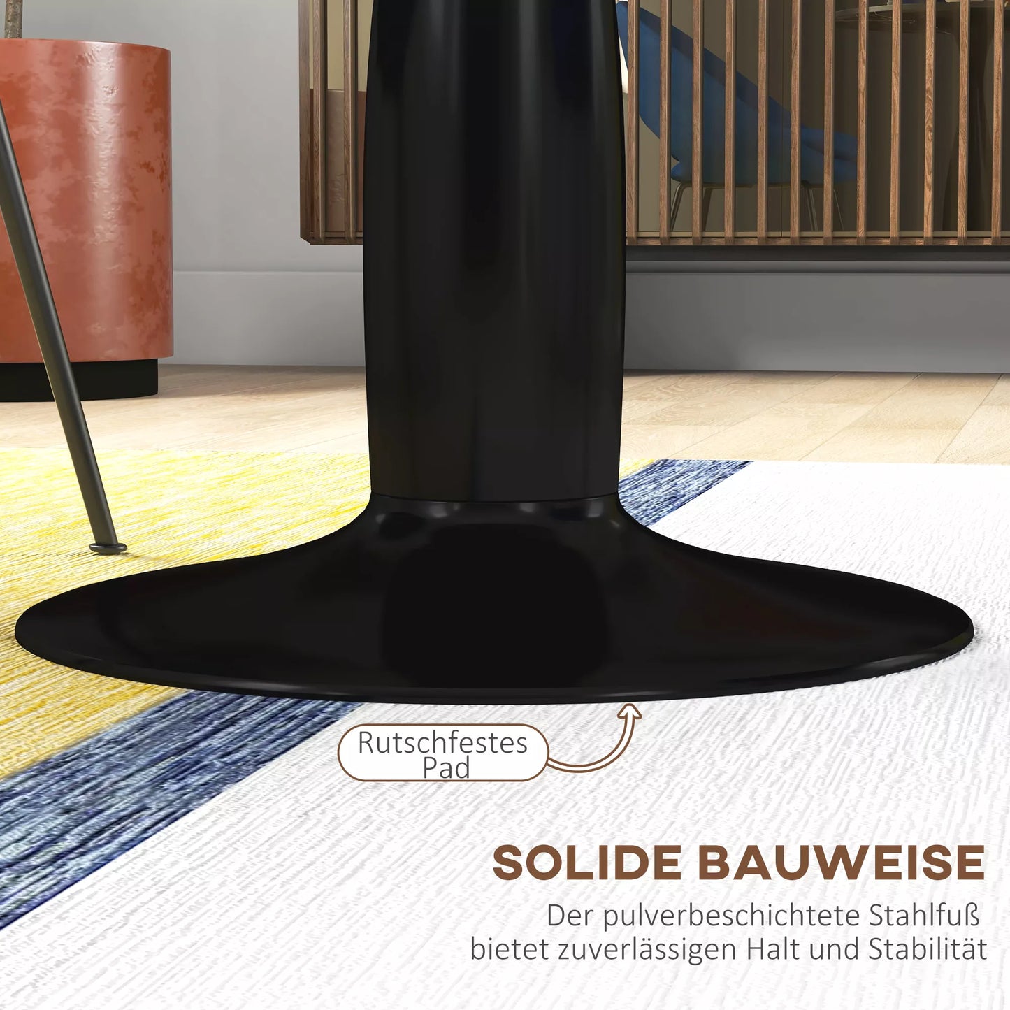 Apvalus valgomojo stalas, milteliniu būdu dengtas plienas, MDF su melaminu, neslystančios kojelės, 70 x 74 cm, Juodas