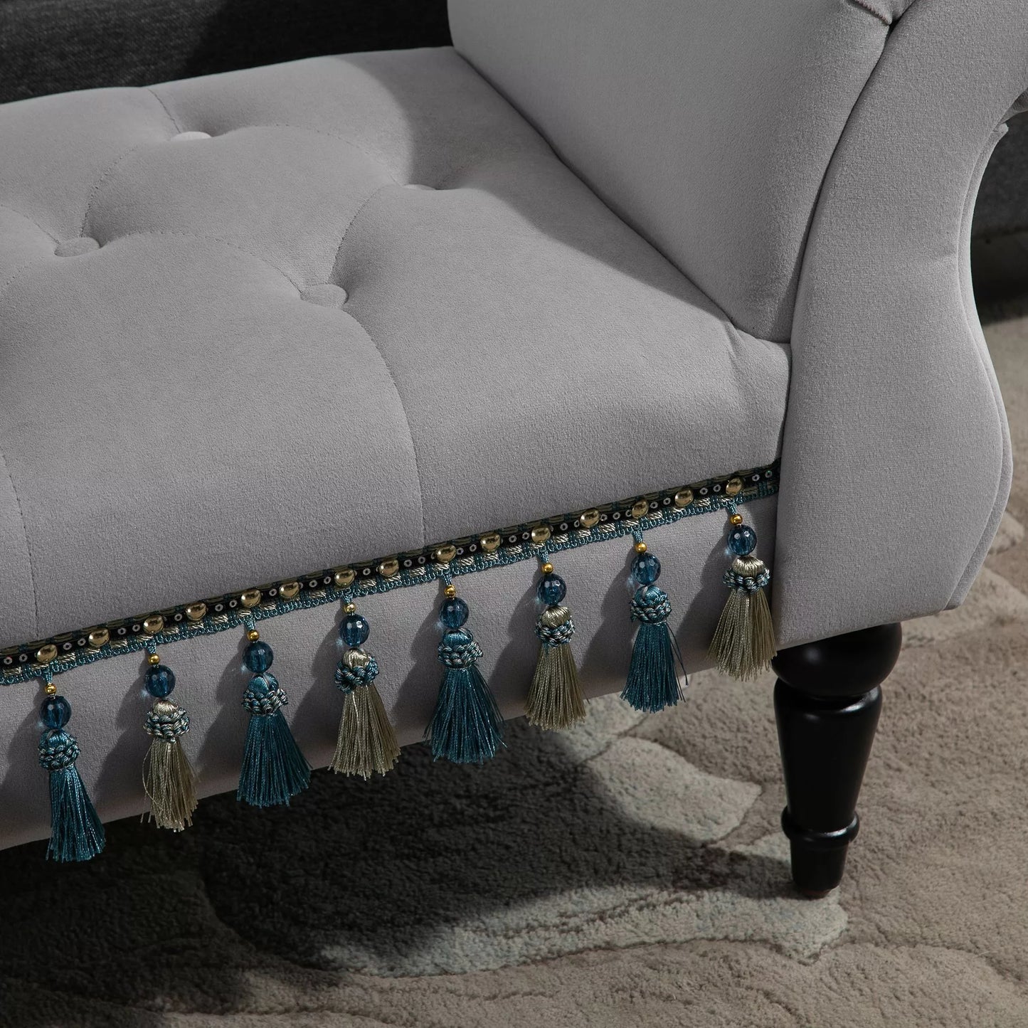 Minkštas suoliukas su aksominiu apmušalu, su atlošu, medinio rėmo suoliukas, batų suoliukas miegamajam, svetainei, koridoriui 117 x 40 x 58 cm šviesiai pilkos spalvos