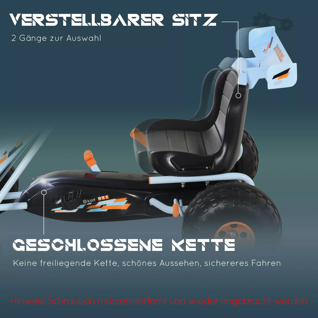 Gokart Tretauto su rankiniu stabdžiu, reguliuojama sėdyne, pedalu, priekinės ir atbulinės eigos pavara, Kettcar pedalinis automobilis Vaikų transporto priemonė Vaikų žaislas Pedalinis gokartas vaikams nuo 3 metų Šviesiai mėlynas