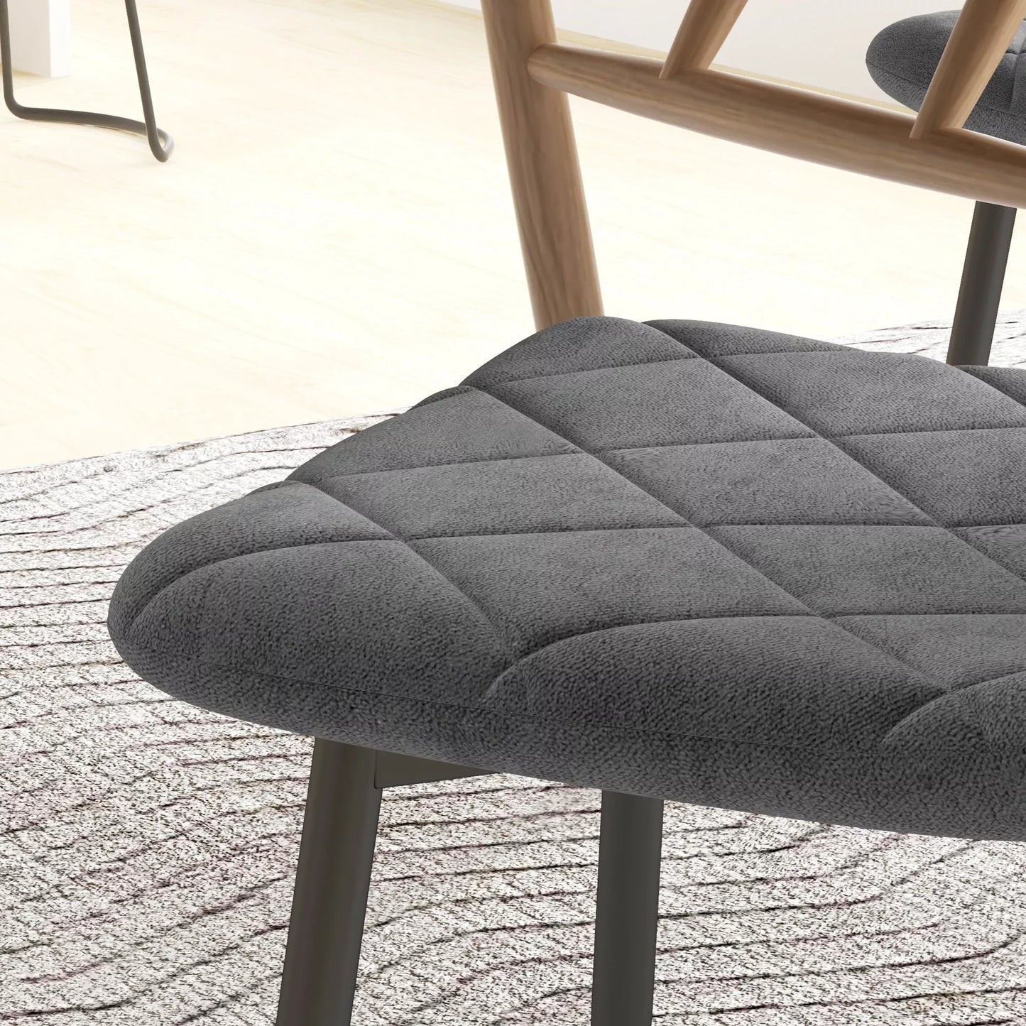 Valgomojo kėdės, 4 vnt. komplektas virtuvės kėdžių su atlošu, aksominės išvaizdos, minkštos kėdės su metalinėmis kojomis, prie valgomojo stalo, pilkos