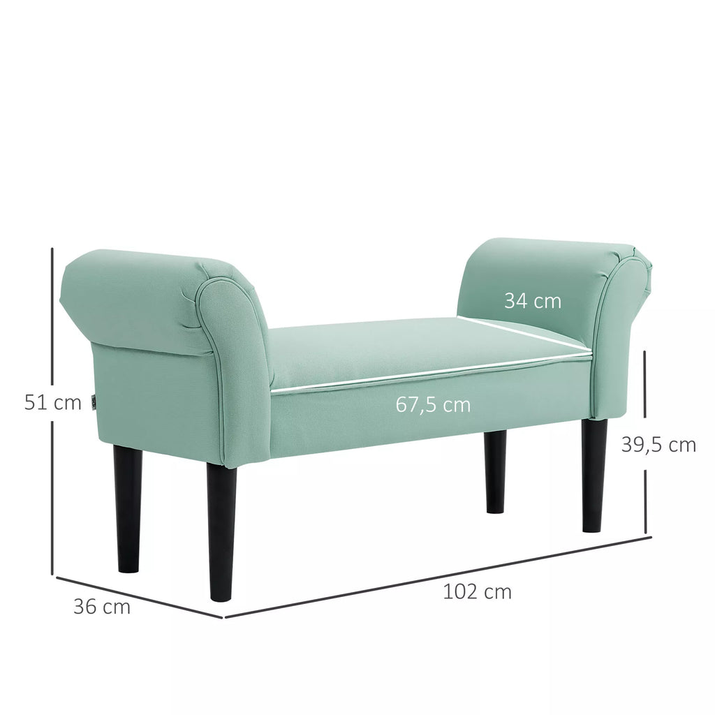 Minkšta sėdimoji suolelė miegamajam ir prieškambariui, atlaiko iki 130 kg svorį, 102 x 36 x 51 cm, žalia