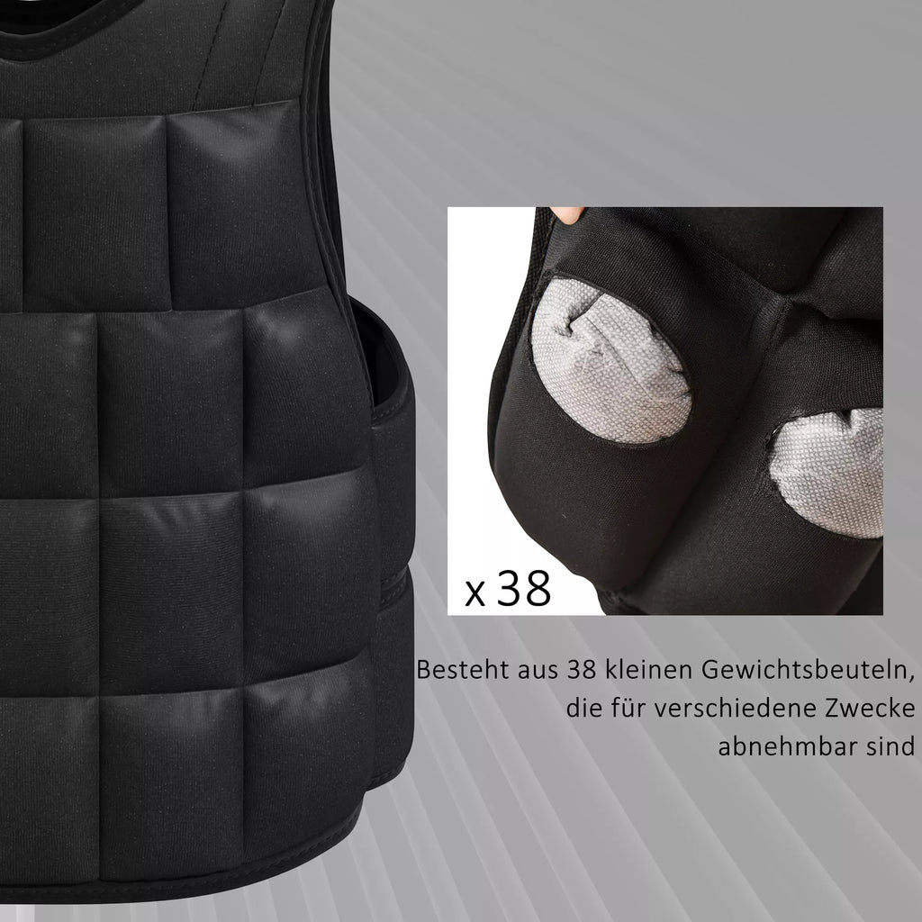 Svorio liemenė 20 KG reguliuojama treniruočių liemenė su išimamais svoriais Juoda