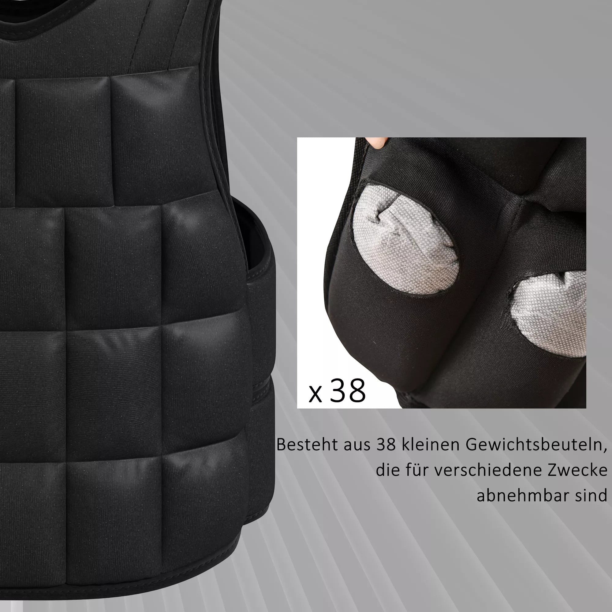 Svorio liemenė 20 KG reguliuojama treniruočių liemenė su išimamais svoriais Juoda