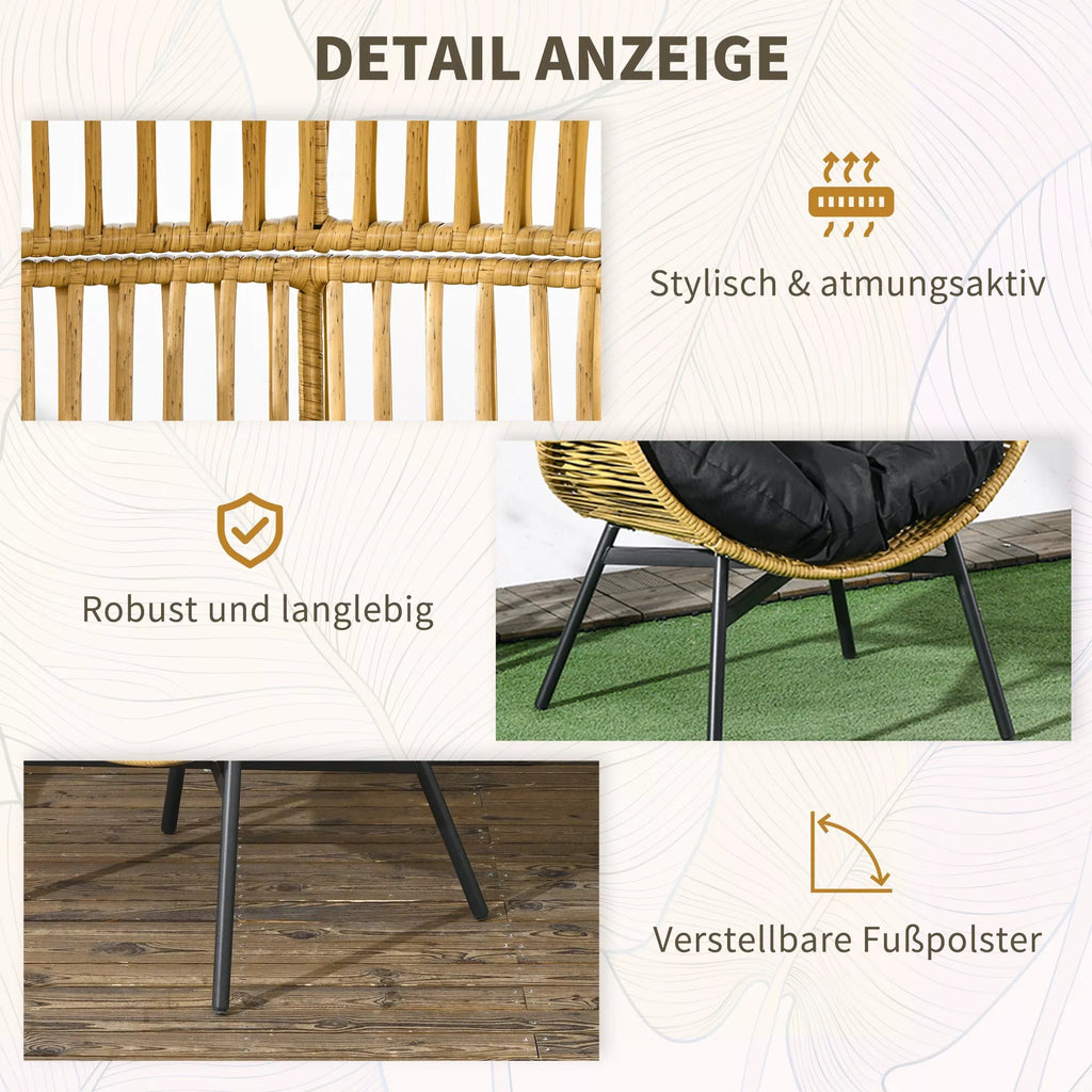 Rattan kėdė Lauko kėdė Sodo kėdė, PE-rattan, 89 cm x 75 cm x 143 cm, natūrali + juoda