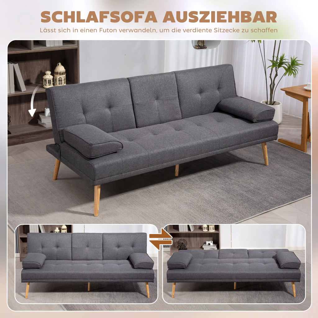 Skandinaviško dizaino trivietė sofa-lova, 2 pagalvėlės, pilka + natūrali spalva
