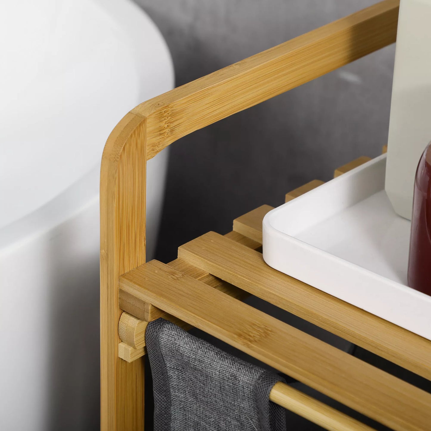 Skalbinių surinkėjas skalbinių krepšys, 2 skalbinių maišai, 2 rankenos, bambukas, 63,5 x 33 x 73 cm, pilka + natūrali spalva