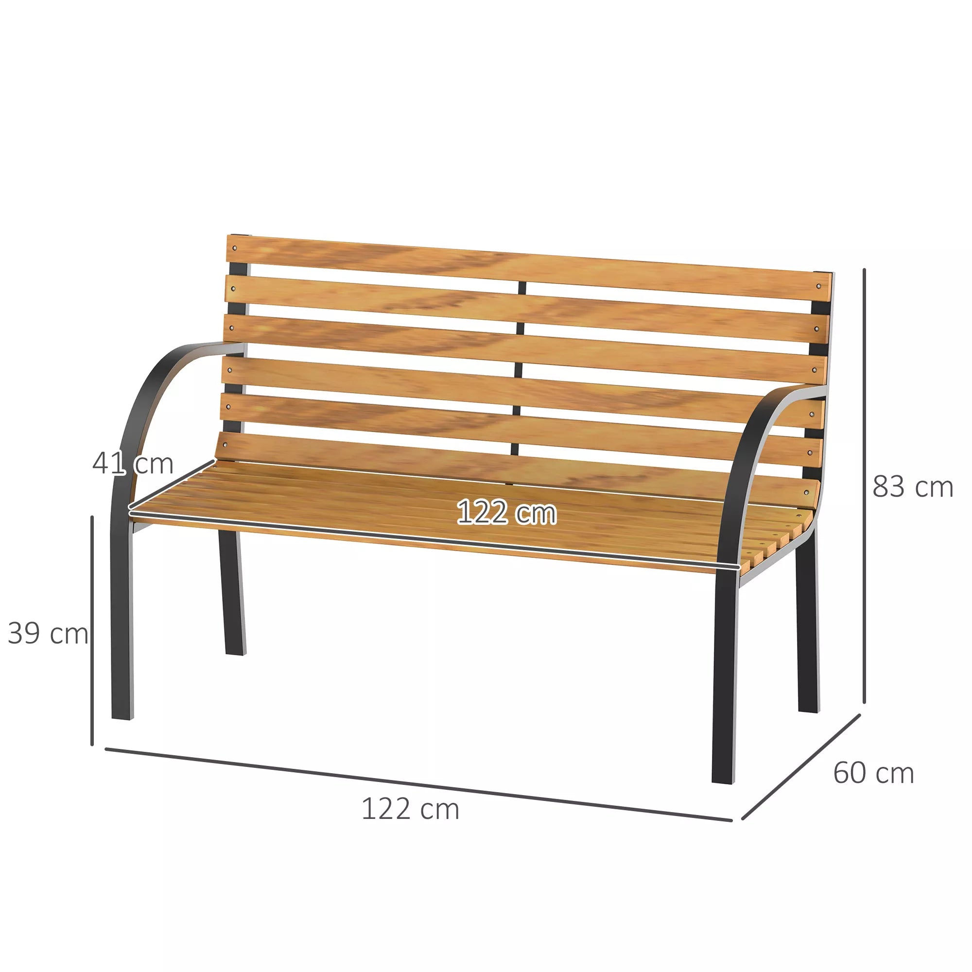Sodo suolas Parko suolas 2 vietų Sodo plienas + pušies mediena Natūralus B122 x T60 x H83 cm
