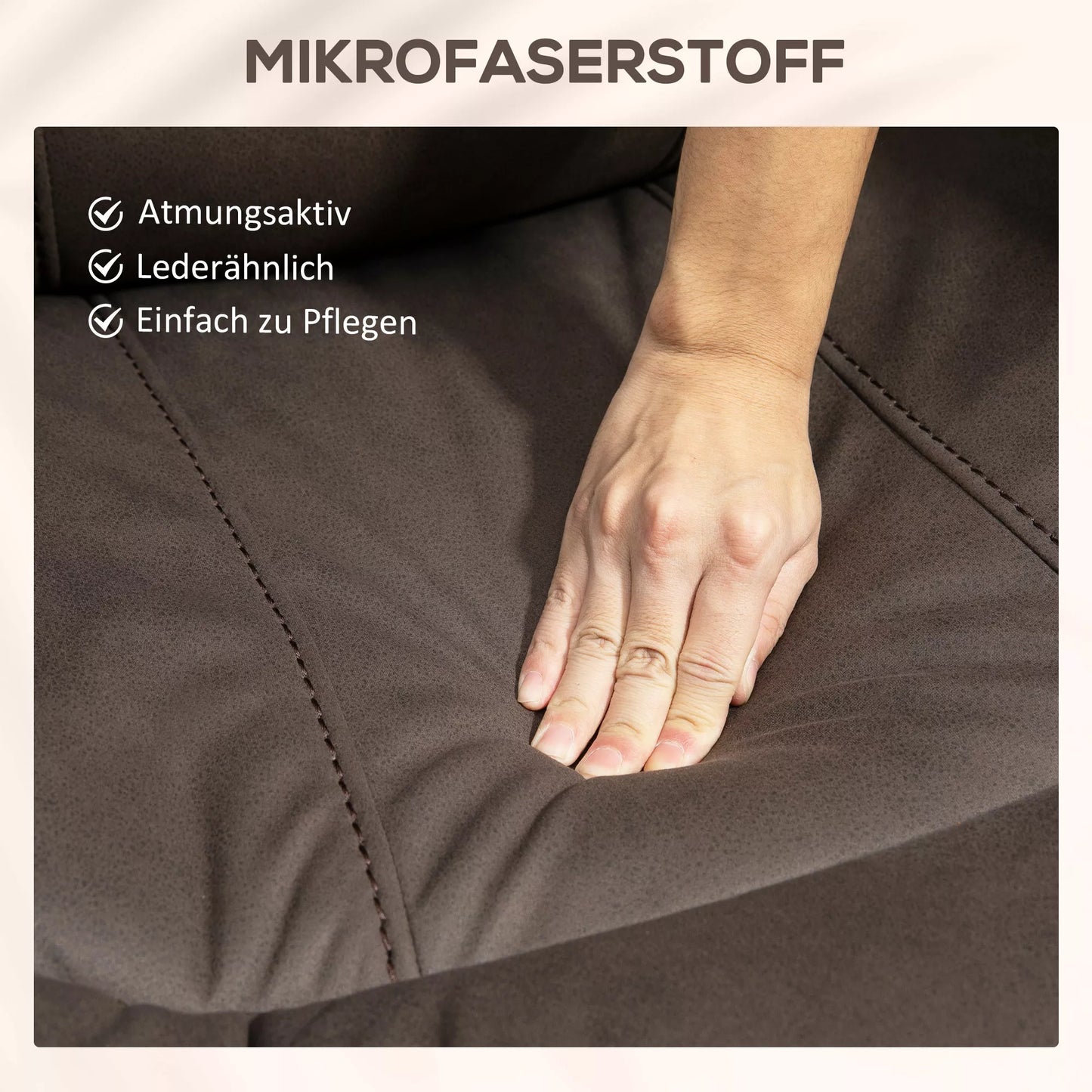 HOMCOM Minkštas fotelis su kojų atrama, poilsio fotelis atlošiamas, mikropluošto danga odos imitacijos, metalo konstrukcija, rudas