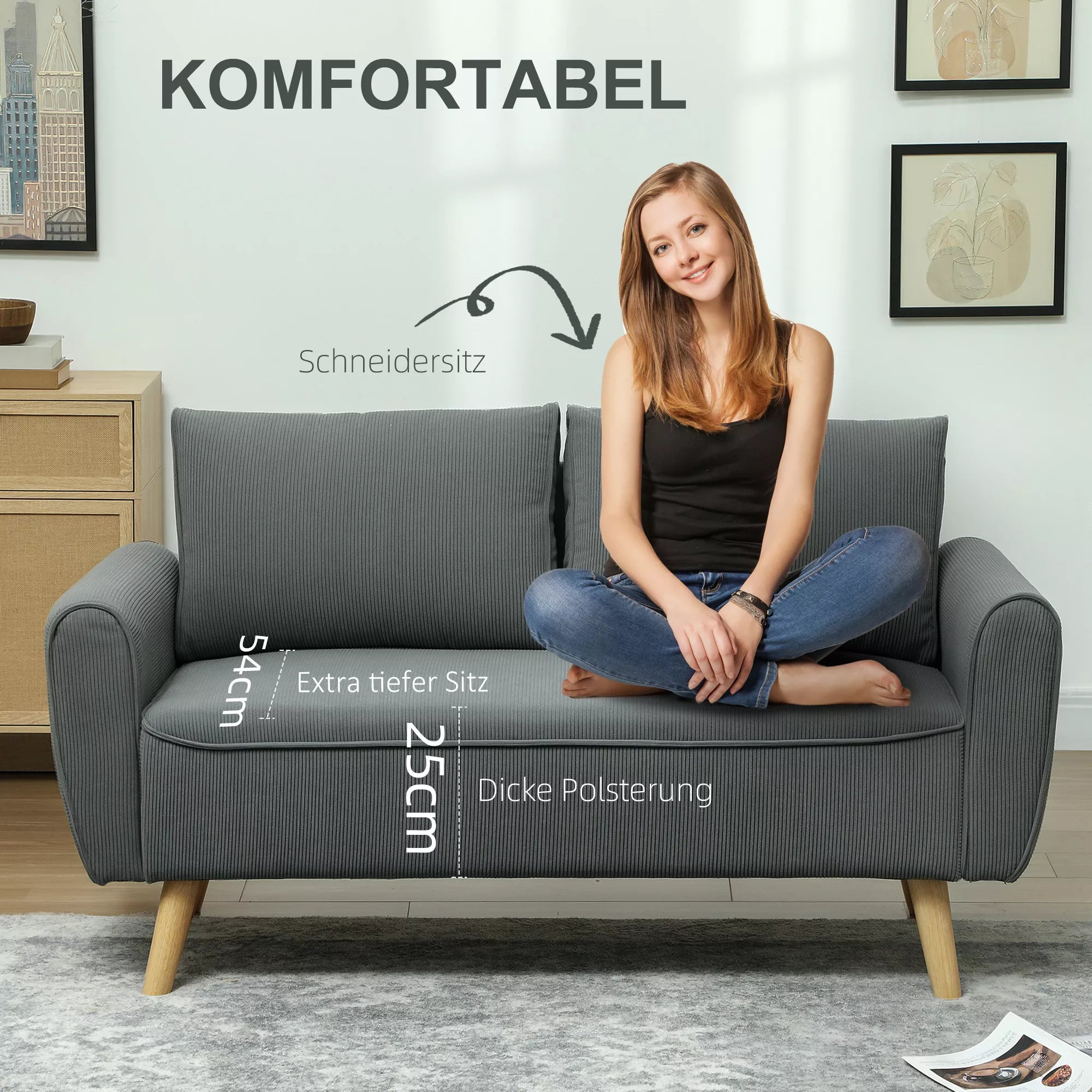 Dvivietė sofa, veliūrinė sofa, 145 x 75 x 78 cm, tamsiai pilka
