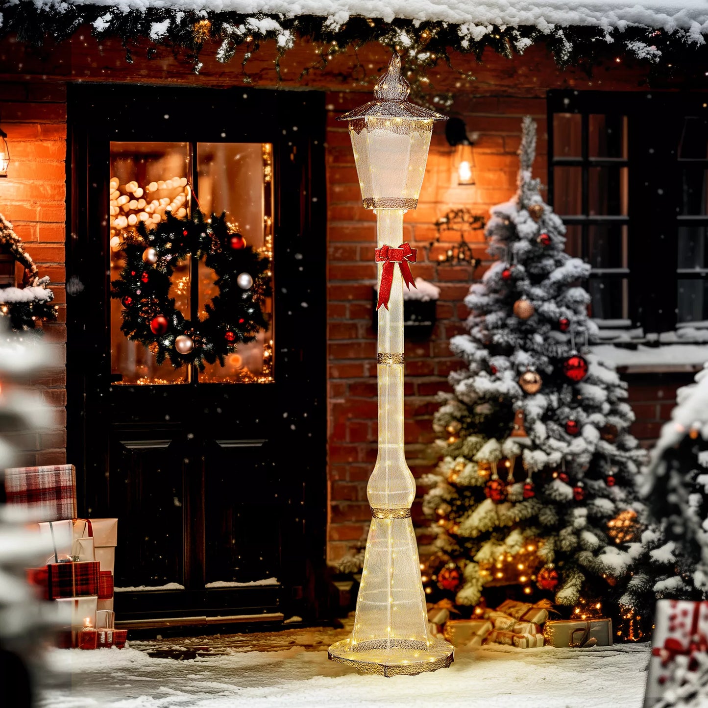 2,15 m apšviestas šviestuvas, 155 LED lemputės, Kalėdinis lauko šviestuvas, Raudona juostelė, atsparus vandeniui, sodui, terasai