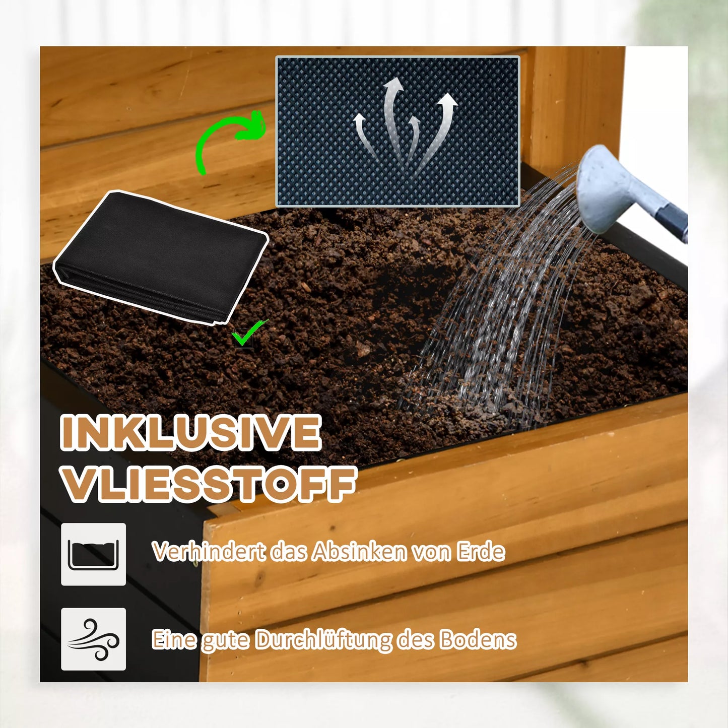 Pakeliamoji lysvė su 4 sodinimo dėžėmis, savaime laistymo sistema, neaustinės medžiagos apdaila, atspari oro sąlygoms, 79,5 cm x 49,5 cm x 80 cm