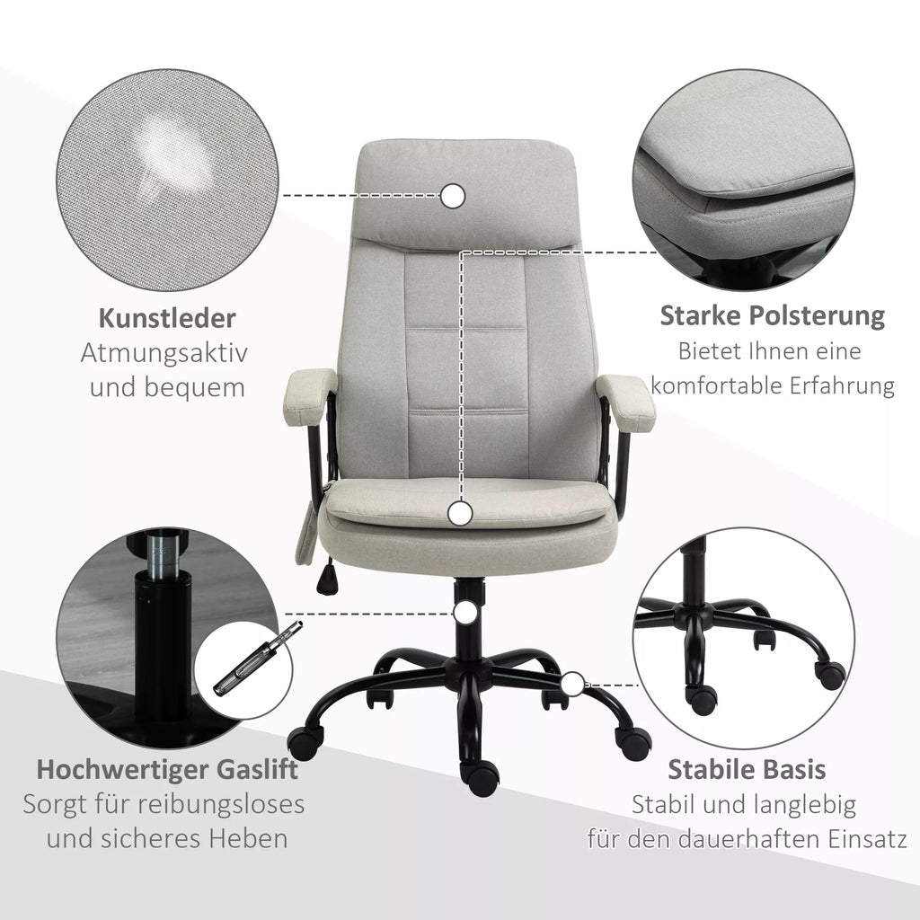 Biuro kėdė Masažinė aukščio reguliuojama vadovo kėdė Žaidimų kėdė su masažo funkcija, ergonomiška sukiojama kėdė Masažinė kėdė Juosmens masažas Lino tekstūra Smėlio spalva 63 x 70 x 112-121 cm