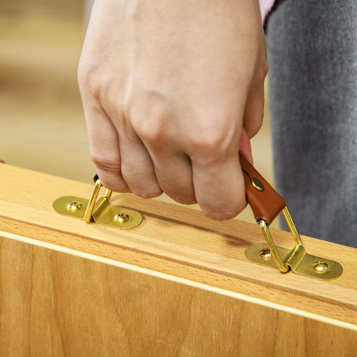 Stalo dailininko stovas, mažas dailininko stovas, 1 stalčius, 3 skyreliai, medžio masyvas, natūralus