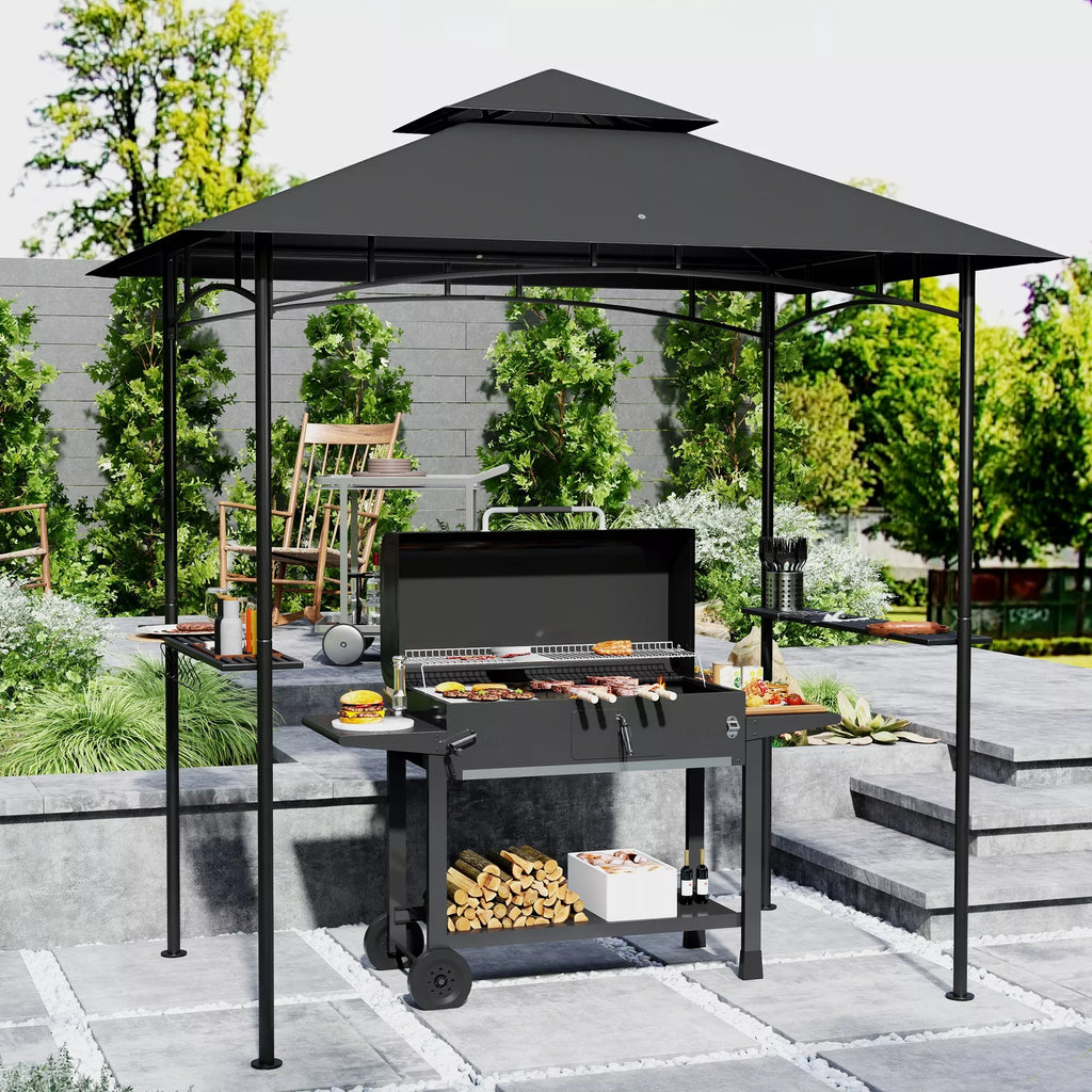 Grill paviljonas su LED 240 x 150 x 258 cm, atsparus vandeniui, ugniai atsparus Sodo paviljonas su dvigubu stogu