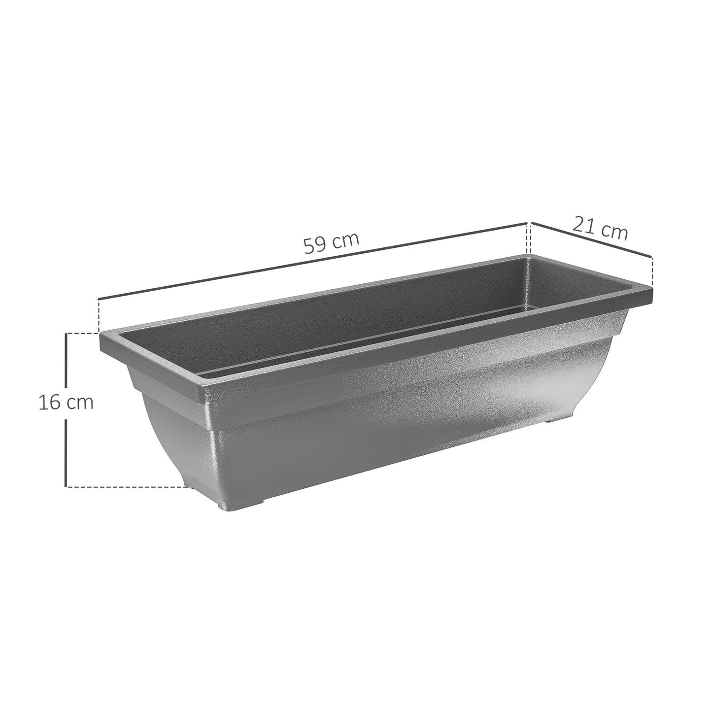 5 vnt. rinkinys plastikinių vazonų, augalų konteinerių terasai, sodui, balkonui, 59 x 21 x 16 cm, Pilka