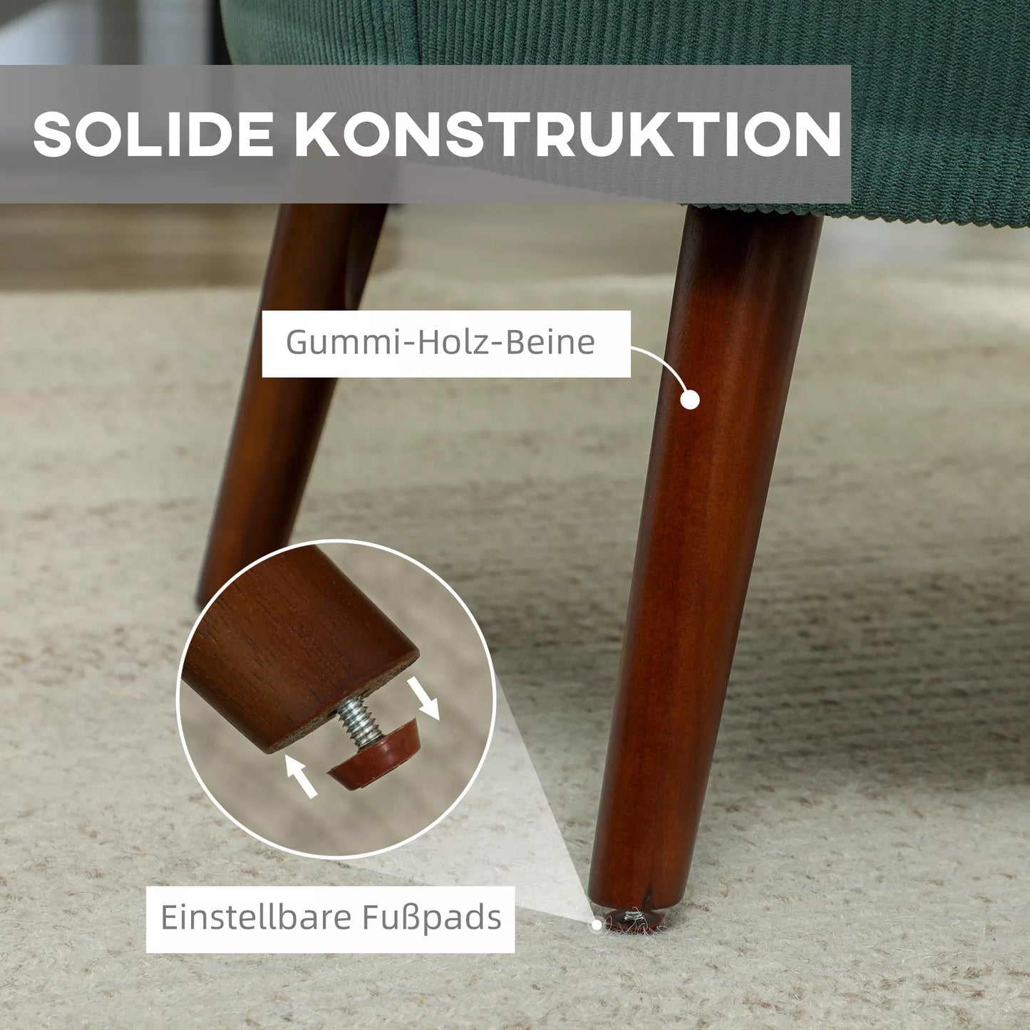 Modernus fotelis, minkšta akcento kėdė su juosmens atrama, kaučiukmedžio kojelėmis, tamsiai žalias