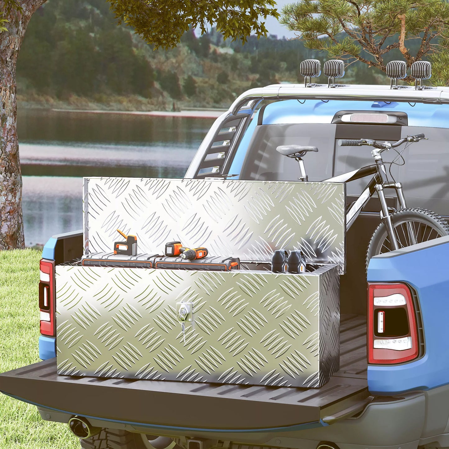 Aliuminio įrankių laikymo dėžė su užraktu ir raktais, 50 x 15,5 x 20,5 cm