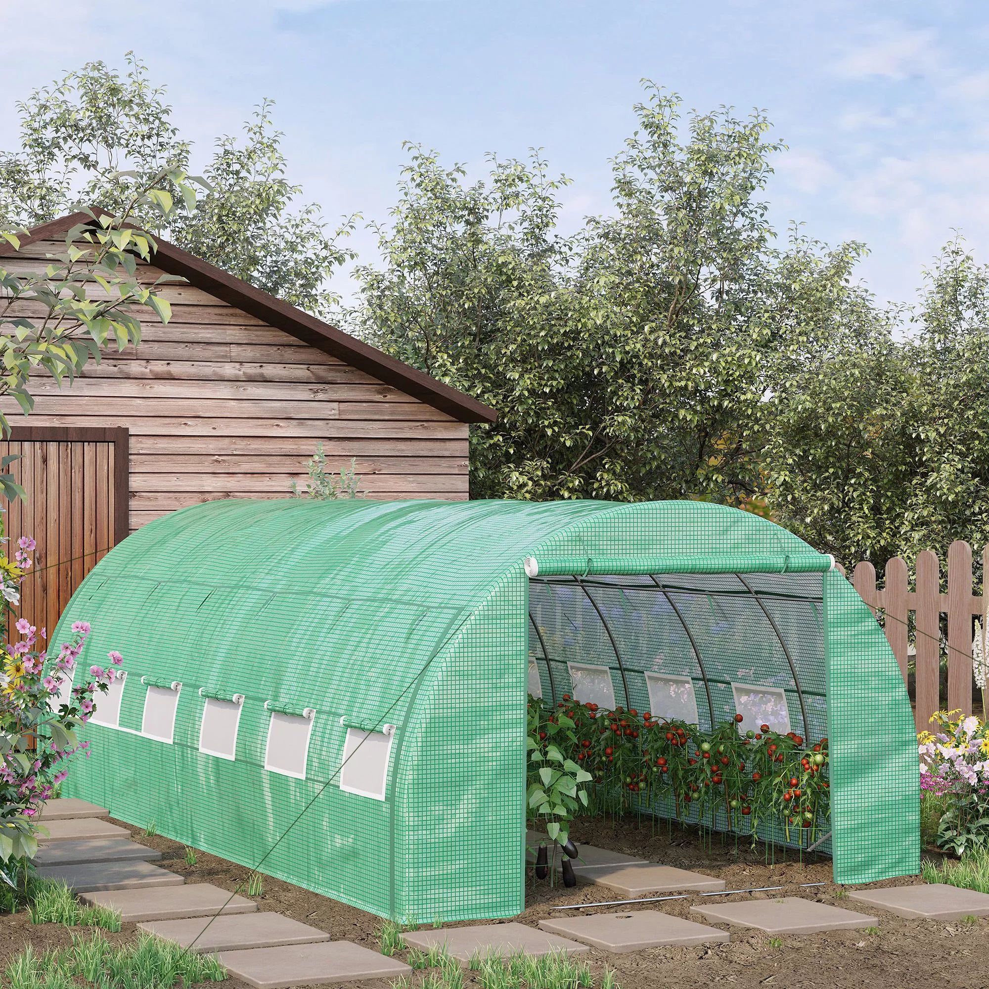 Plėvelės šiltnamis Polytunnel 6 x 3 x 2 m, įeinamas šiltnamis su suskleidžiamais dangčiais Plėvelės tunelis Šiltnamis UV apsauga Plieninis vamzdis Žalias