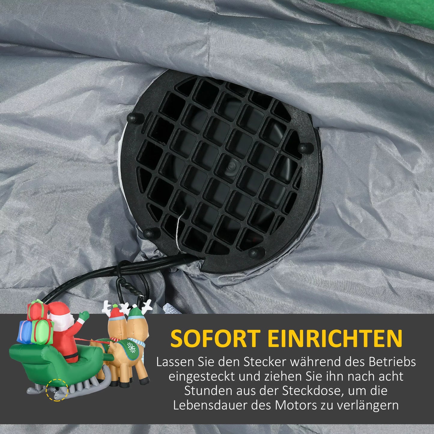 Pripučiamas Kalėdų senelis, pripučiama Kalėdų dekoracija, su pūstuvu, tinkama naudoti lauke ir viduje, Balta+Auksinė