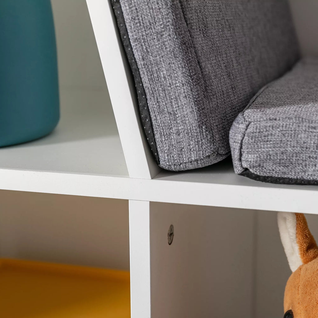 2-in-1 vaikų lentynos lentynos + suoliukas su pagalvėlėmis 103 cm × 30 cm × 62 cm Balta + Pilka