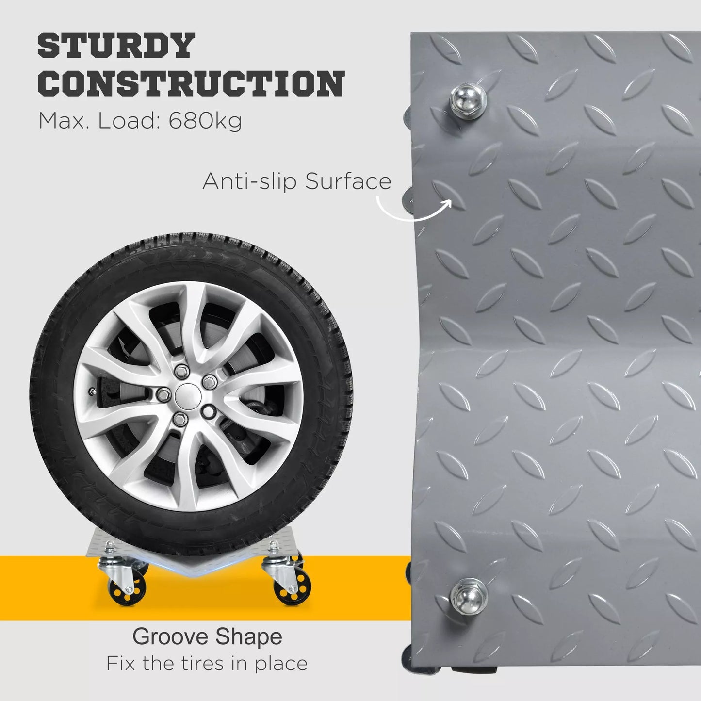 Manevravimo keltuvas, 2 vnt. Manevravimo pagalba, padangų keitimas, keltuvas su 4 ritinėliais, skirtas lengviesiems automobiliams, pilkos spalvos, 40,5 ilgio x 30 pločio x 13,5 aukščio cm