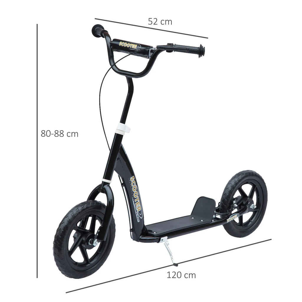 Vaikų paspirtukas su galiniu stabdžiu Kickscooter 12 colių paspirtukas Roller Scooter Cityroller vaikams Kickboard Reguliuojamas aukštis Plienas EVA Juodas 120 x 52 x 80-88 cm
