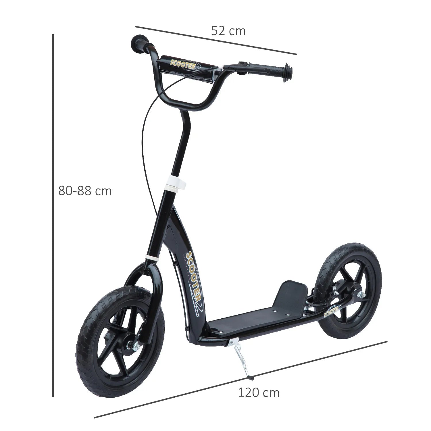 Vaikų paspirtukas su galiniu stabdžiu Kickscooter 12 colių paspirtukas Roller Scooter Cityroller vaikams Kickboard Reguliuojamas aukštis Plienas EVA Juodas 120 x 52 x 80-88 cm