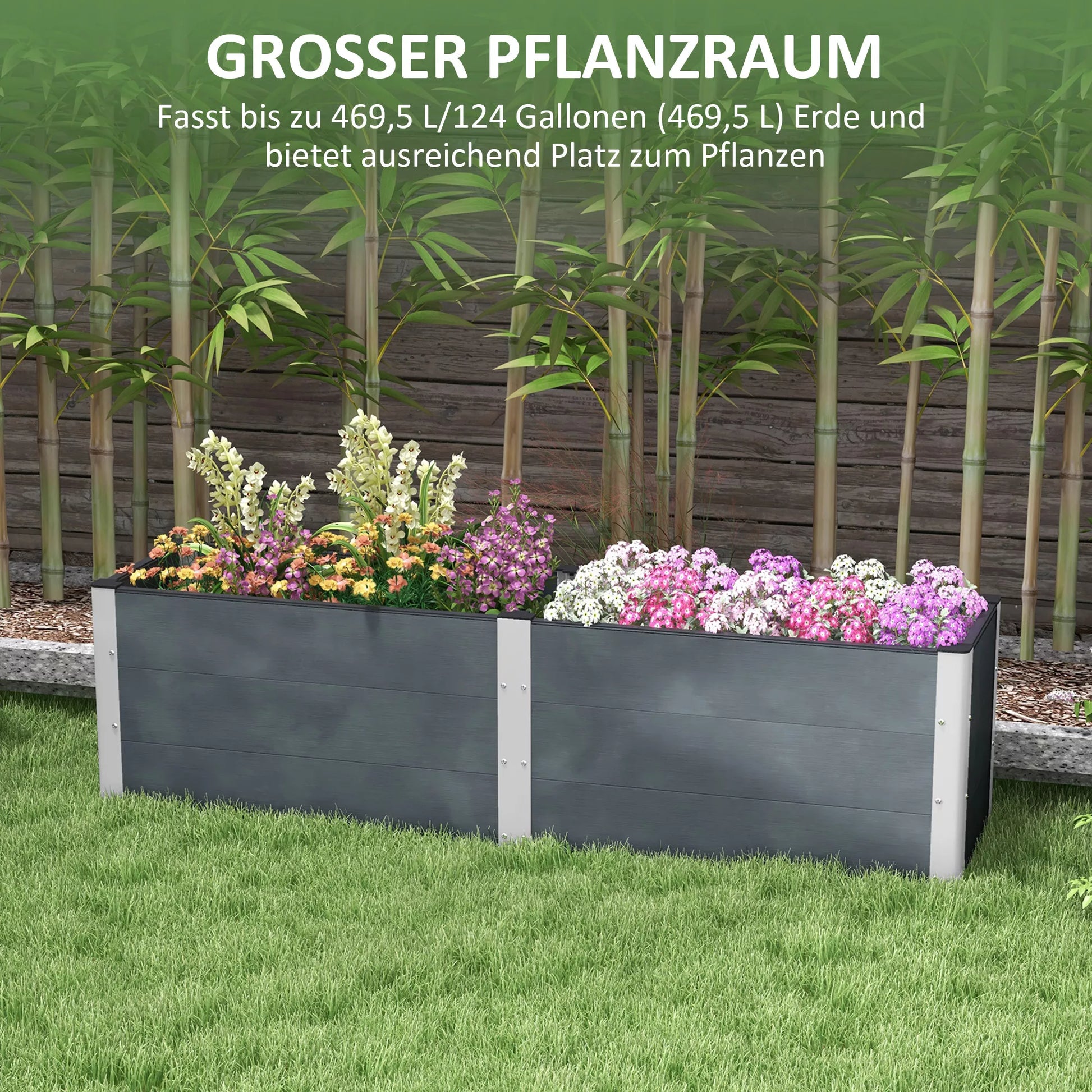 Aukštas lysvė, atviras dugnas, aukšti šonai, atspari oro sąlygoms, aliuminio rėmas, 200 x 50 x 56 cm, pilka