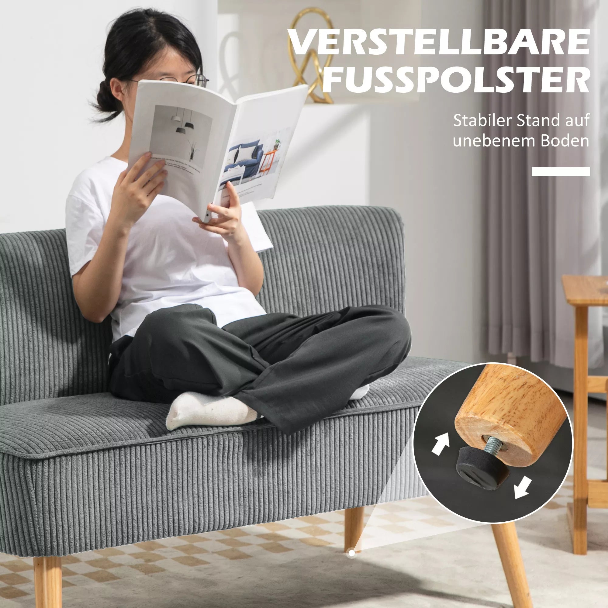 Dvivietė sofa, poliesteris, 117 x 56,5 x 77 cm, pilka