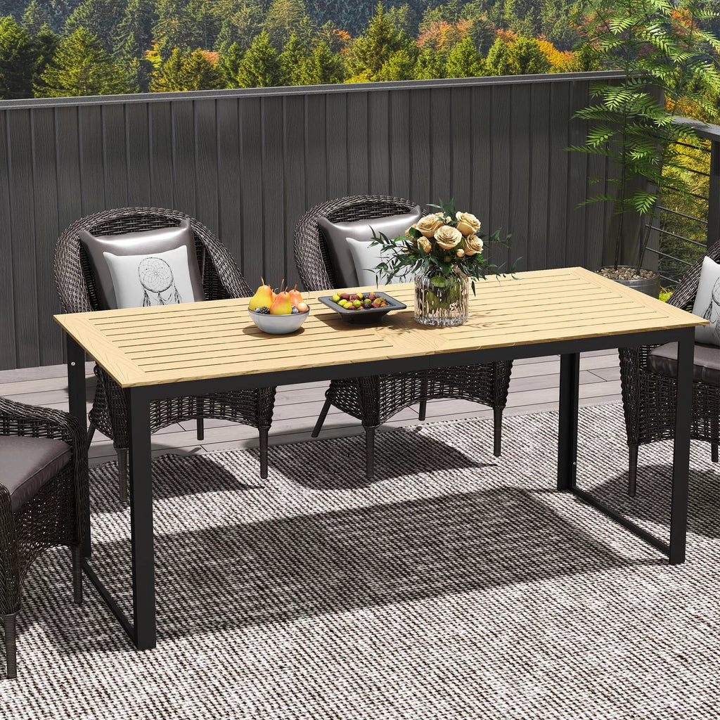 Sodo stalas iš metalo 175x78 cm Atsparus atmosferos poveikiui balkono stalas su medžio imitacija, neslidus valgomojo stalas Juodas