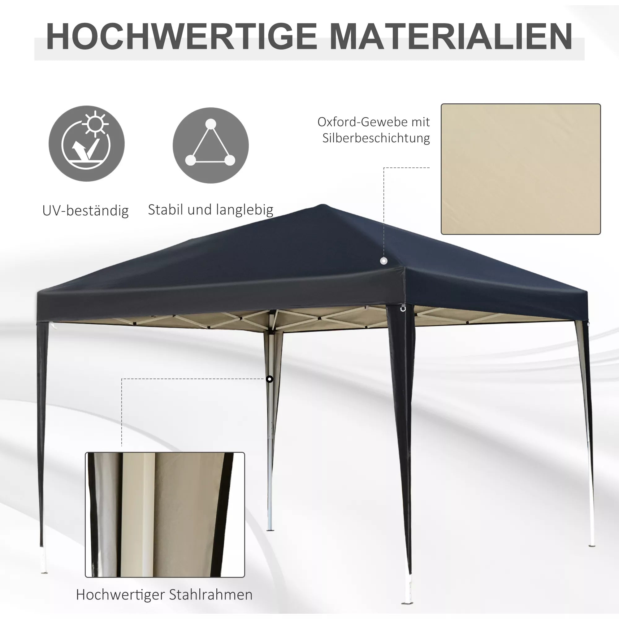 Paviljonas, 2,95 x 2,95 m Pop-Up sulankstomas paviljonas, sodo paviljonas, vakarėlių palapinė, UV apsauga, plienas + Oxford audinys, juodas