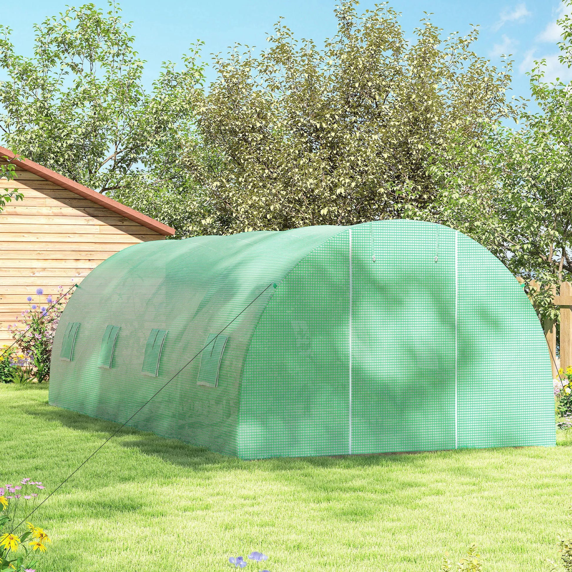 Plėvelinis šiltnamis (įeinamas), 8 langai su tinkleliu, plieninis rėmas, 6x3x2 m