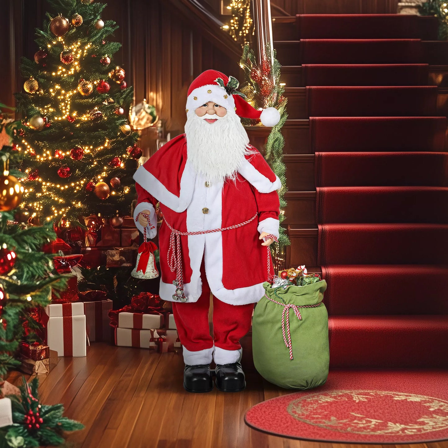 HOMCOM Kalėdų senelio figūrėlė, judanti, su garso jutikliu, juokas ir muzika, 140 cm, raudona