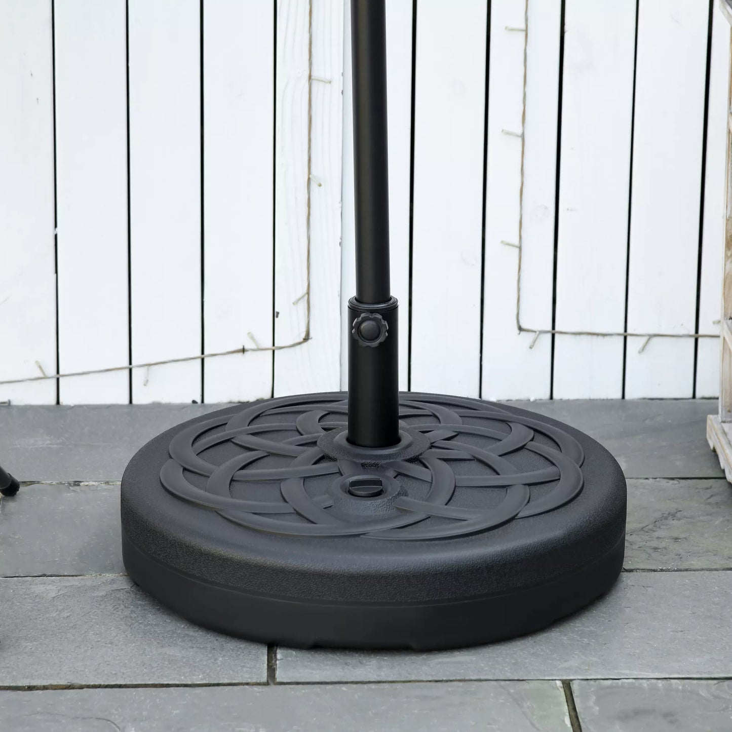 Skėčio pagrindas, plastikinis ir metalinis skėčio stovas, užpildomas vandeniu ir smėliu, Ø56 x 30,5H cm, juodas