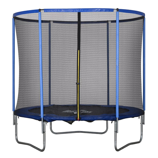 Trampolinas su apsauginiu tinklu Lauko batutas naudojimui viduje ir lauke Fitneso batutas paaugliams ir suaugusiems Plienas Mėlyna+Juoda iki 113,6 kg Ø244 x 240H cm
