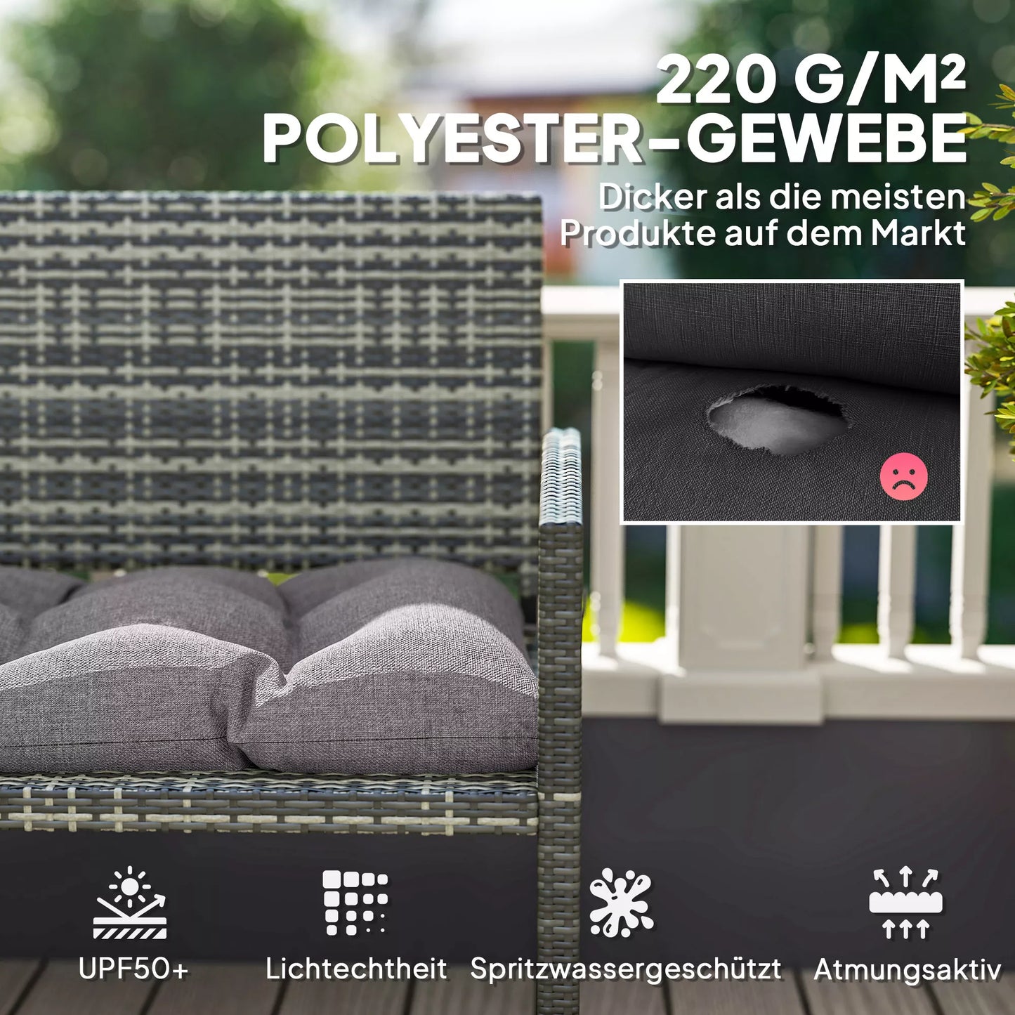 Suoliuko užvalkalas 105 x 46 x 12,5 cm, sėdynės pagalvėlė su raišteliais, lauko sėdimoji pagalvėlė sodo baldams, suoliukui, pilka