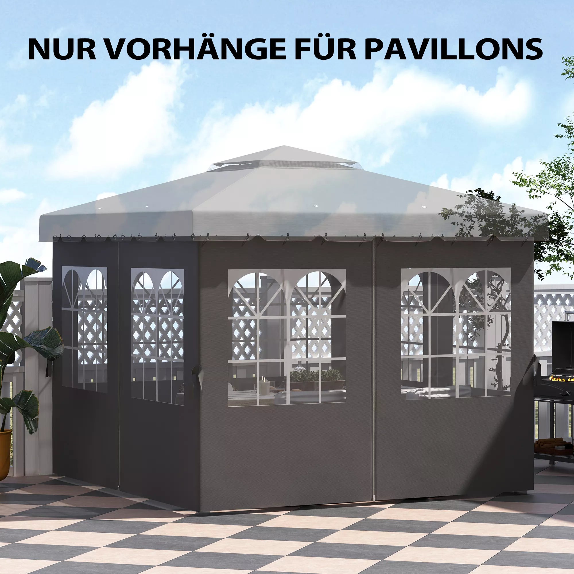 Pavilion sienos, 4 sienų panelės sodo paviljonui, su užtrauktuku, 3 x 4 m paviljonas, tamsiai pilkos spalvos