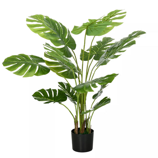 Realus dirbtinis augalas Monstera Deliciosa, 1 dekoratyvinis vazonas ir cemento pagrindas, 17,5 cm x 17,5 cm x 120 cm, žalias
