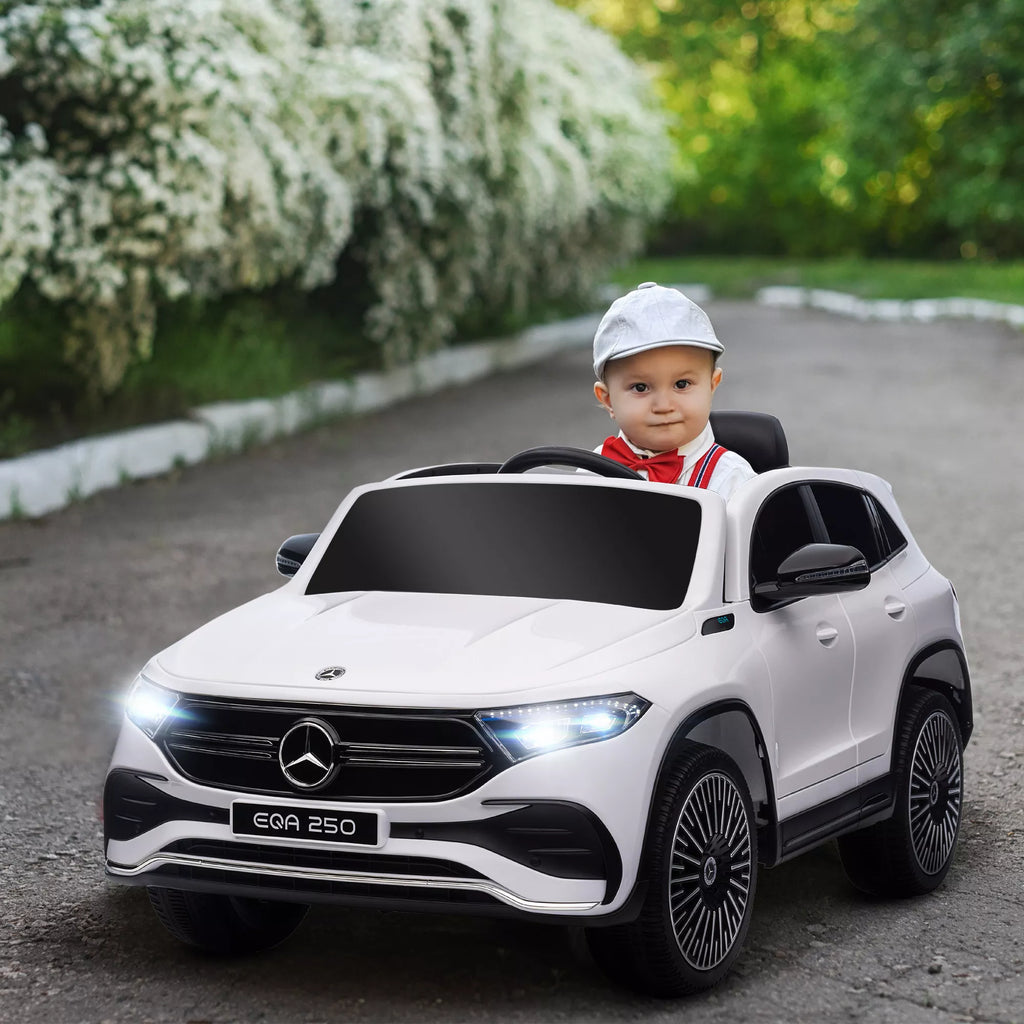 Elektrinis vaikų automobilis, licencijuotas „Mercedes-Benz EQA“, 3–8 km/h, muzika, žibintai, signalas, nuotolinis valdymas, baltas