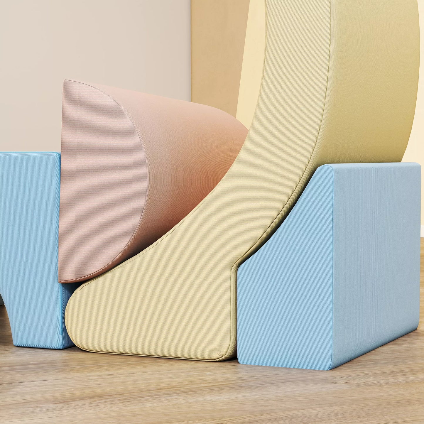 5 vnt. putų lipimo blokų rinkinys, apmuštas aksomu, lengvas, skirtas statyti, ropinėti, lipti, spalvotas