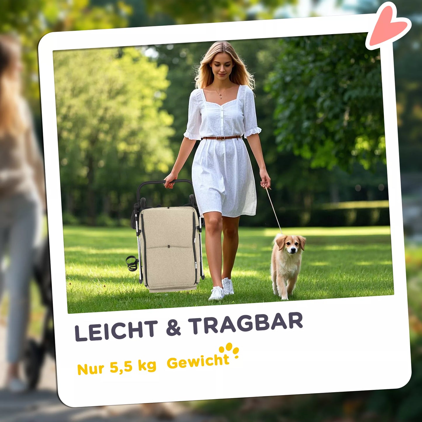 Vežimėlis šunims, lengvas ir sulankstomas transportavimo vežimėlis mažiems šunims, skalbiama pagalvėlė, tinklelio langas, Khaki