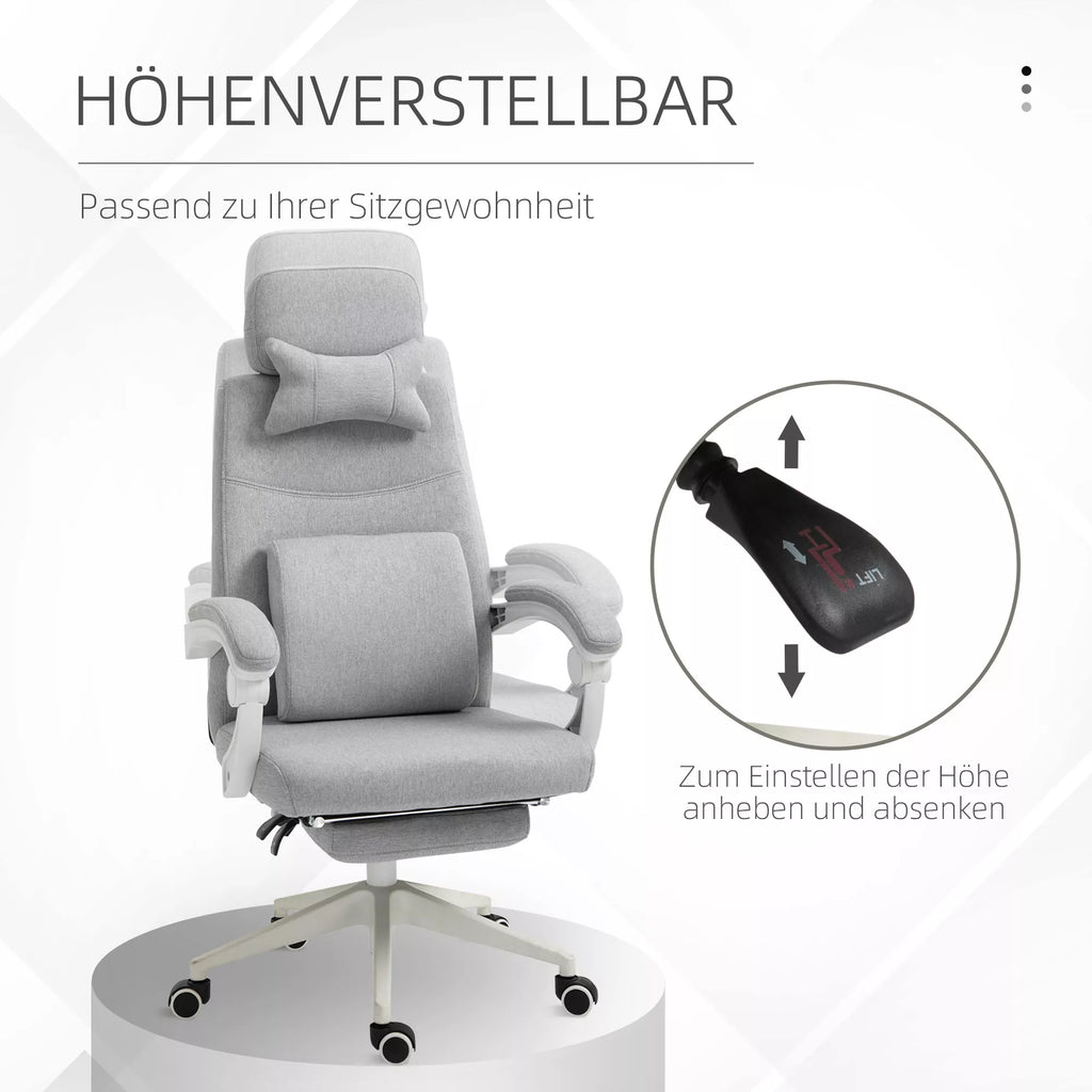 Biuro kėdė ergonomiška su atrama kojoms ir pagalvėmis, pilka