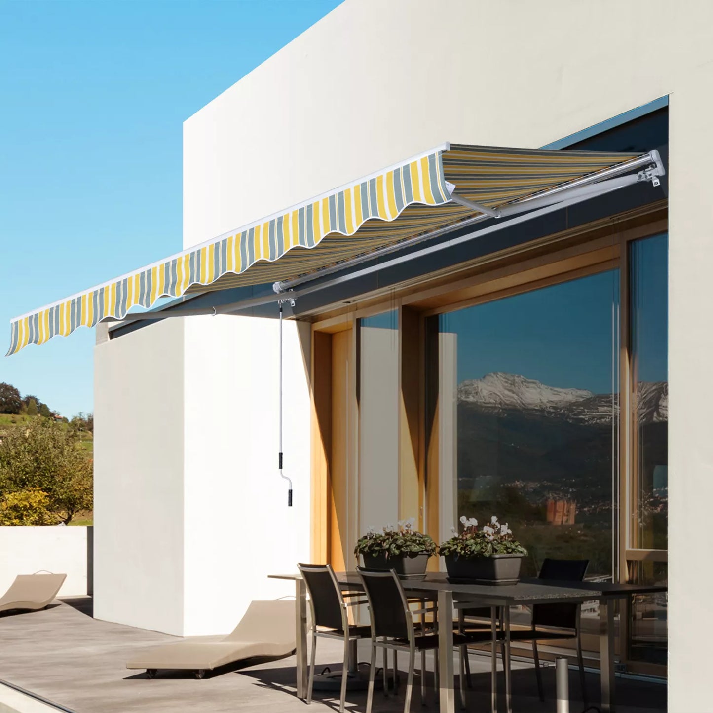 Markizė su alkūne, apsauga nuo saulės, rankine pavara, skirta balkonui, aliuminio, geltonos ir pilkos spalvos, 2,95 x 2,45 m
