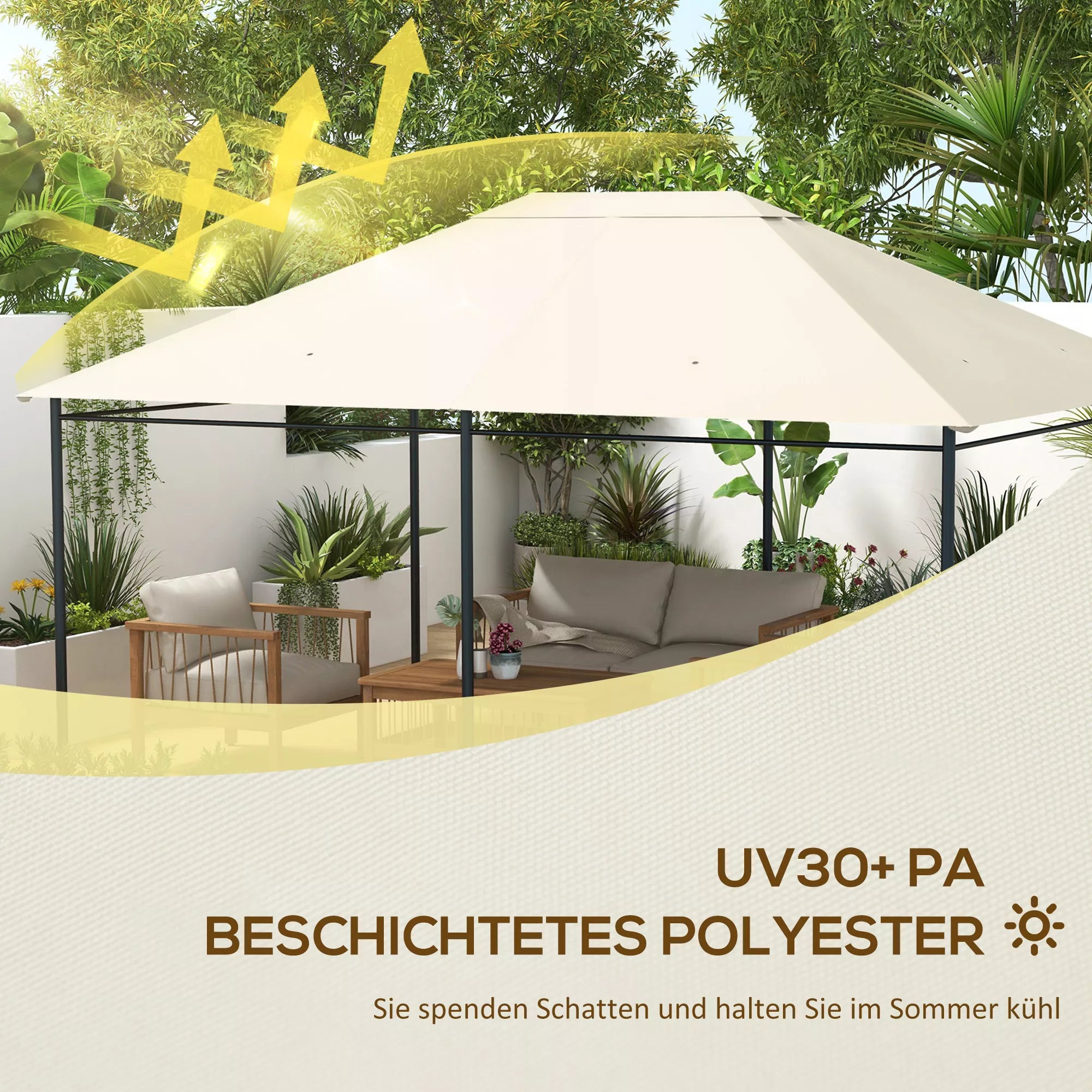 Pavilion paviljono atsarginis stogas, atsparus atmosferos poveikiui, 397 x 297 cm, kreminės spalvos