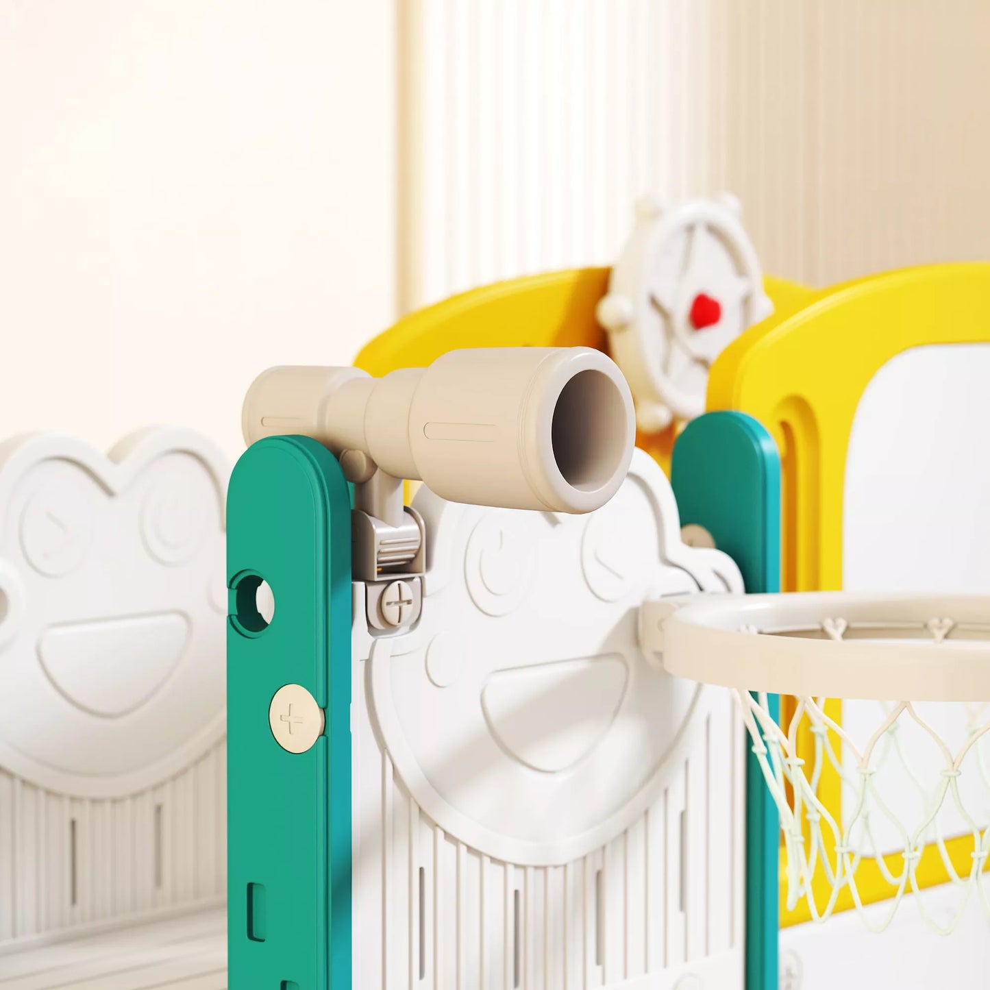 7-in-1 čiuožyklų ir žaidimų komplektas mažyliams, su krepšinio lanku, varlės dizainu, laipiojimo konstrukcija, sūpynių sėdyne, skirtas naudoti viduje ir lauke, geltonas+žalias